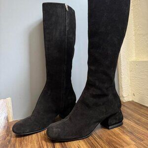 Marni Black Suede and Leather Knee high boots heel size 41/US 11